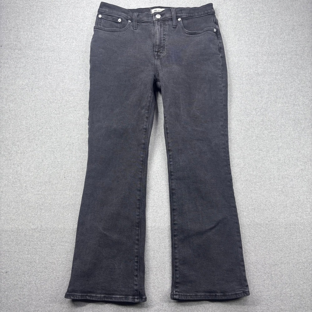 Madewell Mid-Rise Kick Out Jeans Womens 29 Black Flare Crop Stretch Denim
